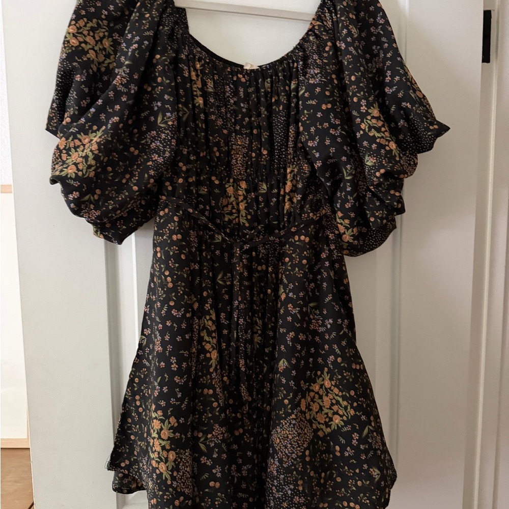 Altar'd State Black Floral Long Sleeve Mini Dress